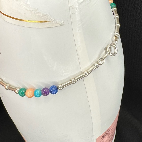 Sterling silver anklet with rainbow beads - Picture 2 of 9